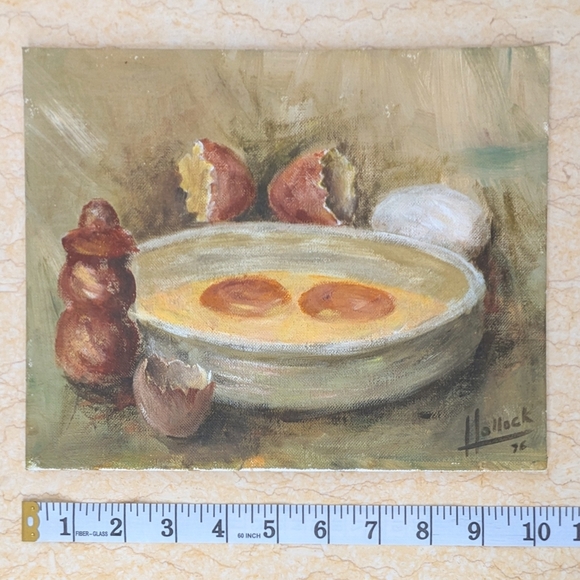 Vintage Original Still Life Painting Acrylic On Board Cracked Eggs Signed 8x10 - Picture 5 of 6